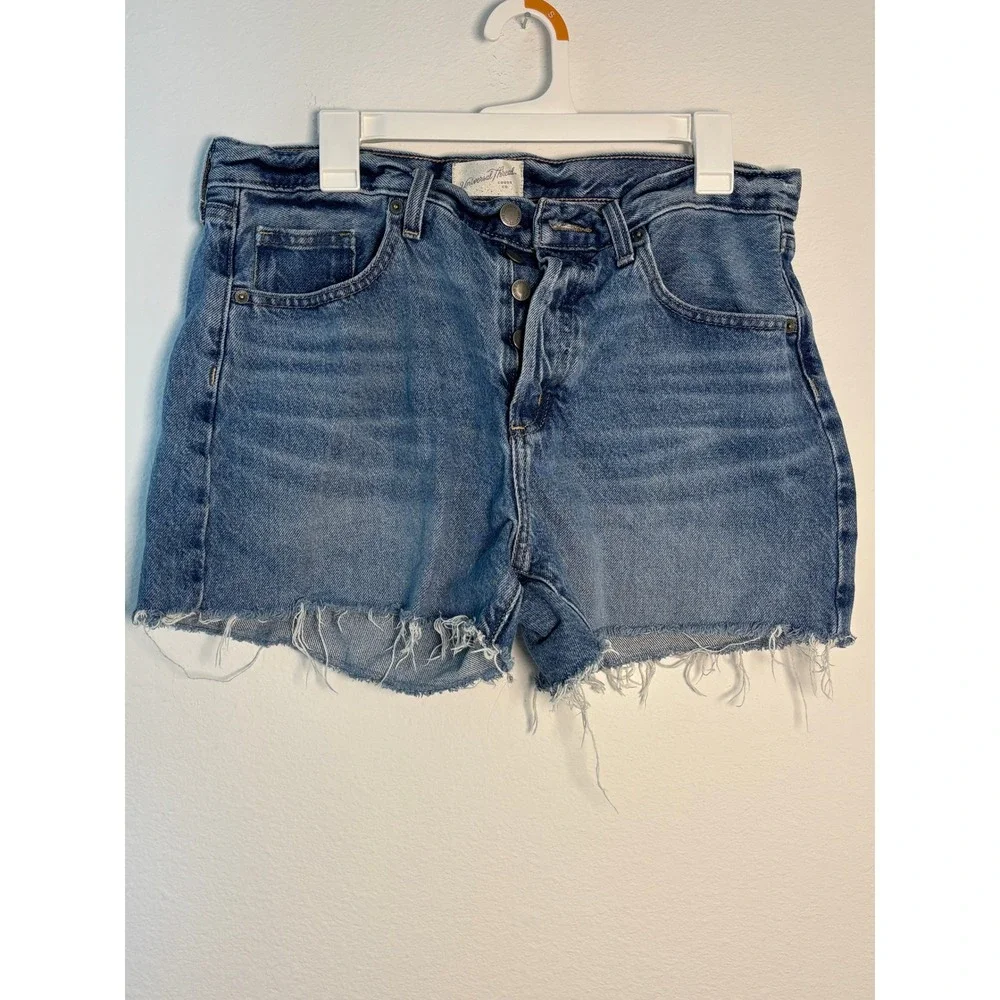Abercrombie & Fitch Mid Rise 90s Baggy Denim Shorts Blue Raw Hem Size 28 6